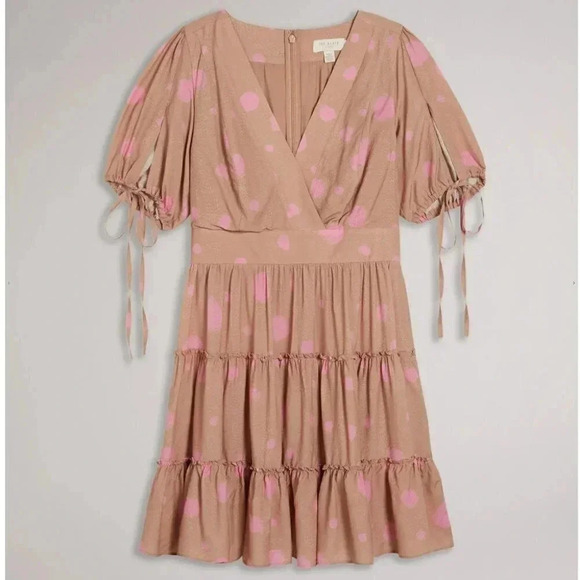 NWT Ted Baker London Stefina Pastel Brown/Pink Polka Dot Tiered Mini Dress 6 - Picture 8 of 16